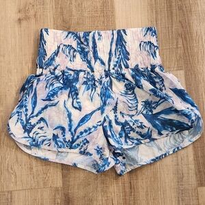 Free People Movement The Way Home Running Shorts Medium Blue Floral Tropical